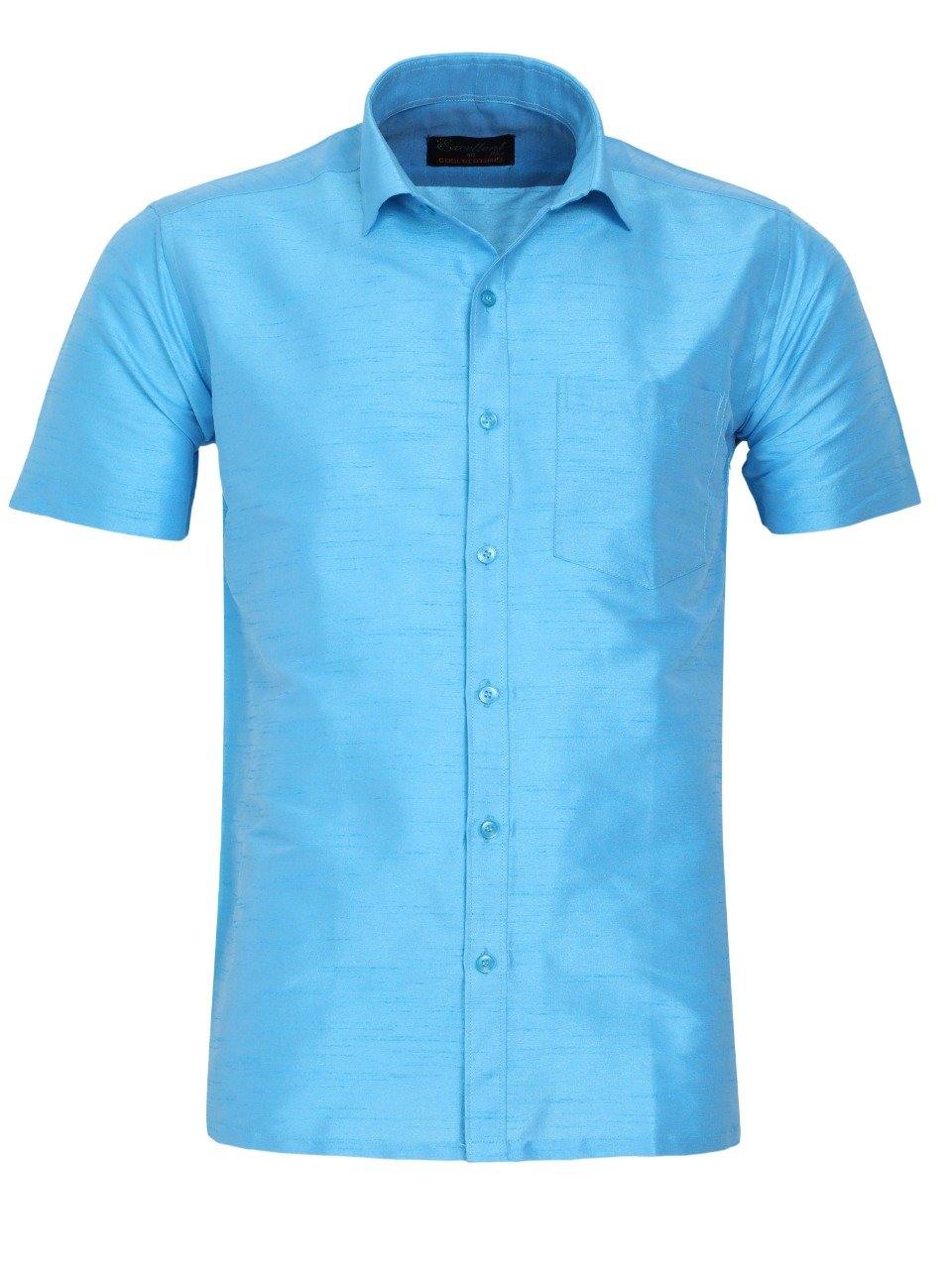 Traditional Raw Silk Shirt for men - full sleeve (Blue) - 90029A